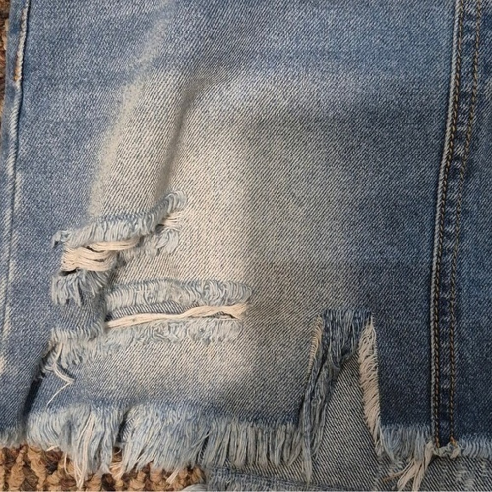 WESTERN RODEO COWGIRL CHIC FOREVER 21 Blue Raw Hem Mini Skirt Size Small SKU - Picture 6 of 8